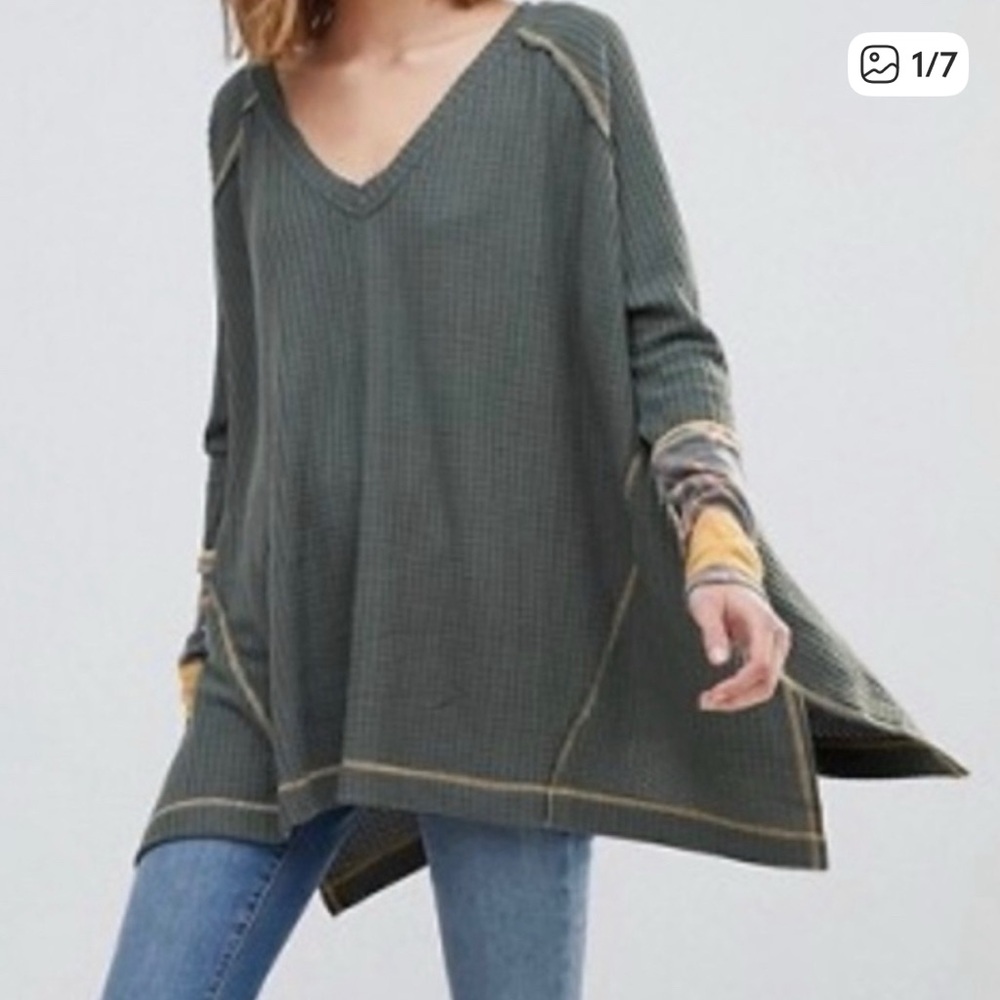 We the Free| Free People|Lovin Leopard Green Oversized Thermal Size Petite Small